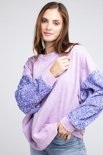 Velvet Sequin Sleeve Mineral Washed Top BiBi