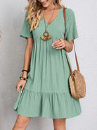 Full Size V-Neck Short Sleeve Dress Trendsi