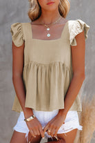 Ruffled Square Neck Cap Sleeve Blouse Casual Chic Boutique