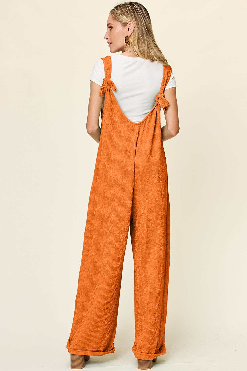 Double Take Full Size Texture Sleeveless Wide Leg Jumpsuit Trendsi