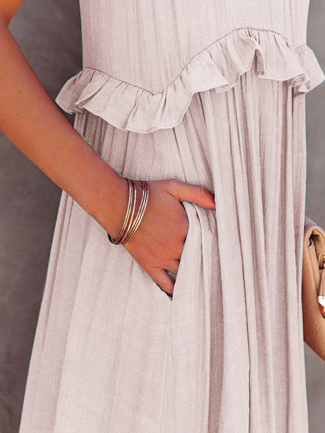 Ruffled Sleeveless Maxi Dress with Pockets Trendsi