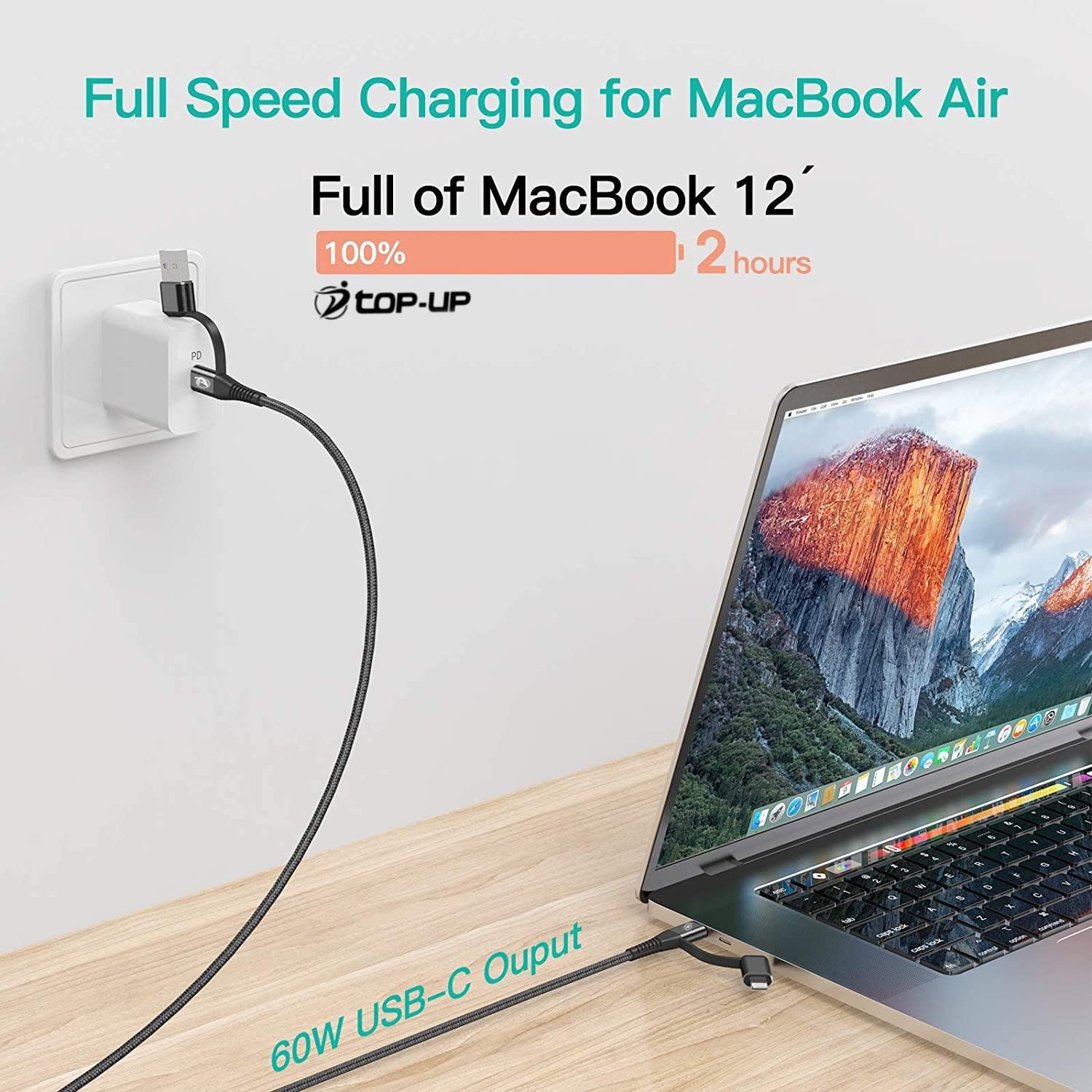 Top-Up 4-in-1 Ultra-Fast PD 60W Charging Data Cable 3.3ft Top-Up - Smart charging solutions