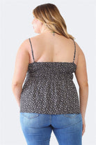 Zenobia Plus Size Frill Smocked Floral Sweetheart Neck Cami Zenobia