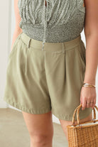 Zenobia Plus Size Half Elastic Waist Shorts with Pockets Zenobia