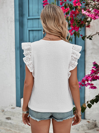 Ruffled V-Neck Cap Sleeve Blouse Trendsi