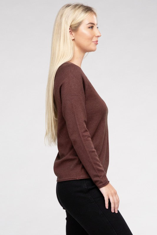Viscose Round Neck Basic Sweater ZENANA