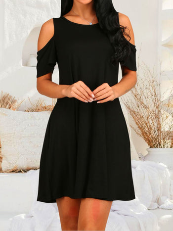 Round Neck Cold Shoulder Short Sleeve Dress Trendsi