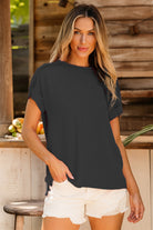 Exposed Seam Round Neck Short Sleeve T-Shirt Casual Chic Boutique