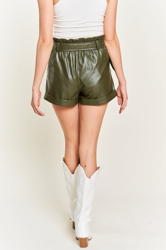 High-rise waist Belted Faux Leather Short JJB5001 Jade By Jane