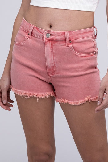 Acid Washed Frayed Cutoff Hem Shorts ZENANA