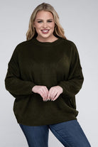 Plus Oversized Round Neck Raw Seam Melange Sweater ZENANA