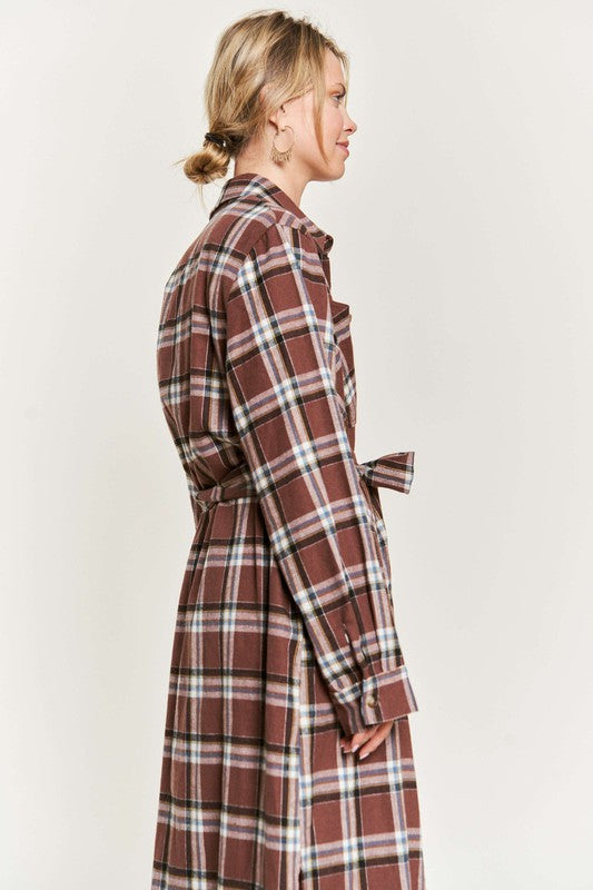 PLAID PRINT COLLAR LONG SHIRT DRESS PLUS Jade By Jane