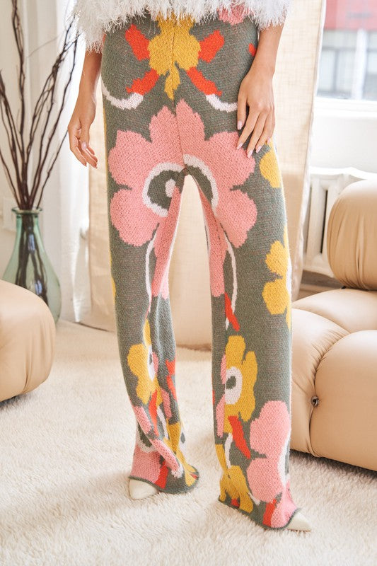 Flower Printed Casual Cozy Full Long Wide Pants Davi & Dani