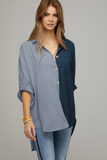 Color Block Button Down Shirt Davi & Dani