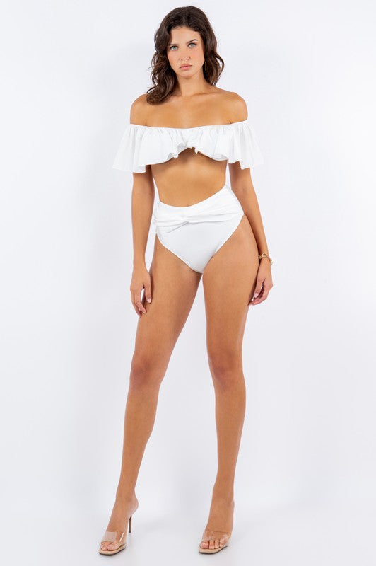 TWO PIECE TOP RUFFLE SHOULDER WITH TWISTED DESIGN Mermaid Swimwear