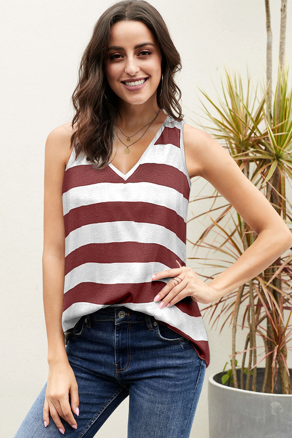 Striped V-Neck Tank Casual Chic Boutique