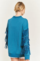 Silver studded fringe sleeve top JJT5009 Jade By Jane