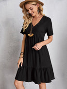 Full Size V-Neck Short Sleeve Dress Trendsi