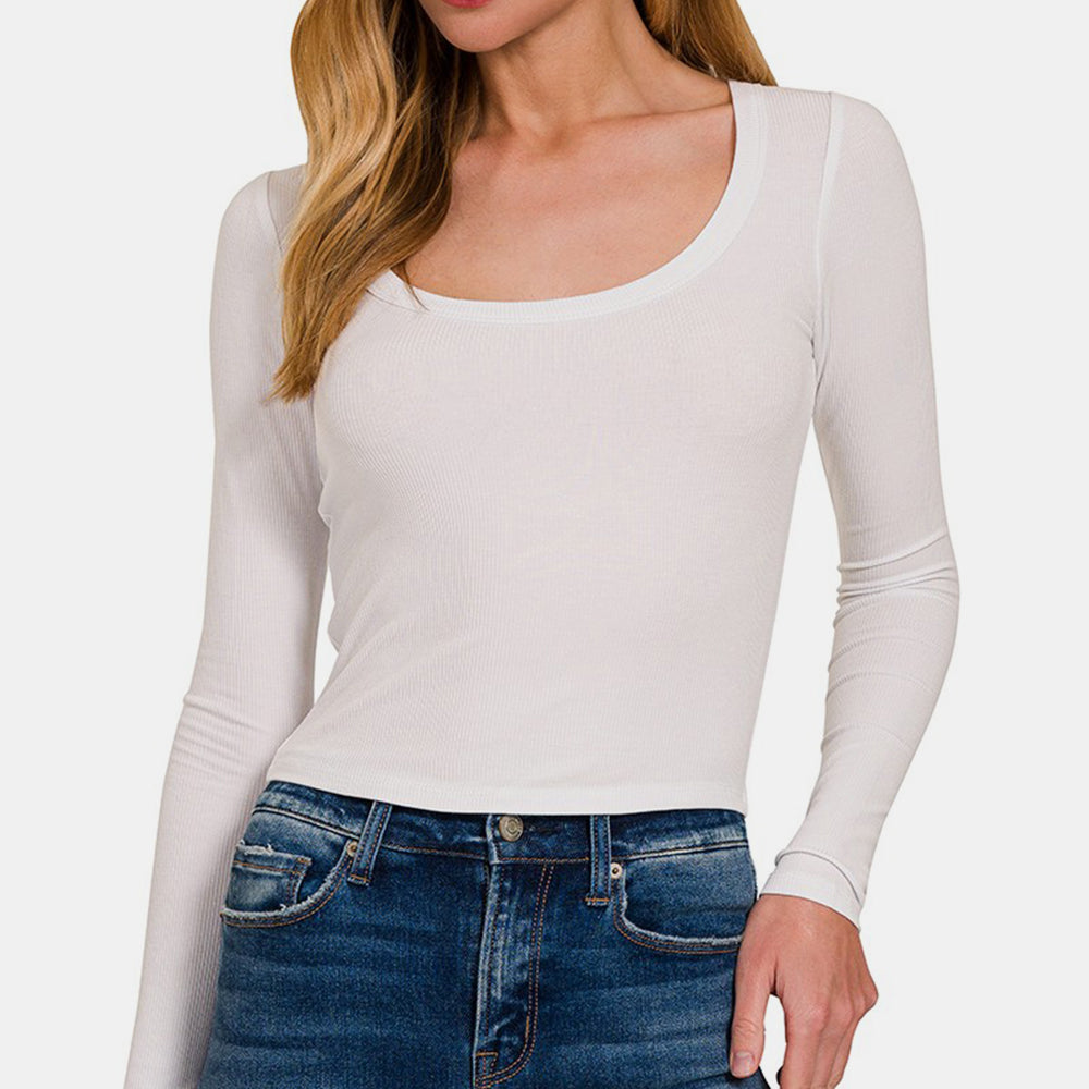 Zenana Scoop Neck Long Sleeve T-Shirt Trendsi