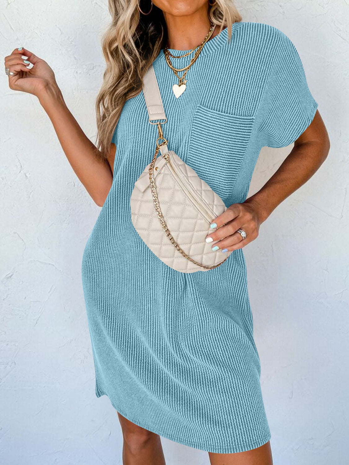 Round Neck Short Sleeve Mini Dress Trendsi