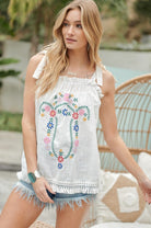 Embroidered Sleeveless Ruffle Tank Top Davi & Dani