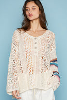 POL Round Neck Striped Long Sleeve Knit Cover Up Trendsi