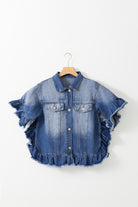 Ruffled Raw Hem Half Sleeve Denim Top Trendsi