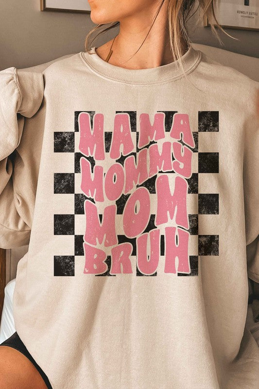 Checkered Mama Mommy Mom Bruh Graphic Sweatshirt A. BLUSH CO.