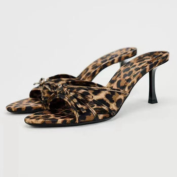 Bow Leopard Kitten Heel Sandals Trendsi