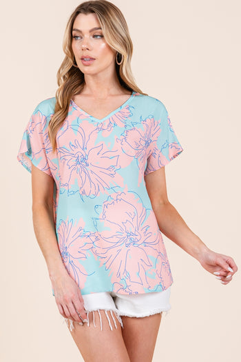 BOMBOM Floral Short Sleeve T-Shirt Trendsi