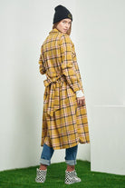 PLAID PRINT COLLAR LONG SHIRT DRESS Jade By Jane