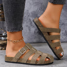 Suede Round Toe Woven Sandals Trendsi