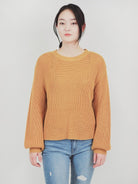 Puff Bell Sleeve Waffle Knit Pullover Sweater Top Mak