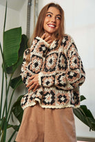 Crochet Patchwork Round Neck Pullover Sweater Top Davi & Dani