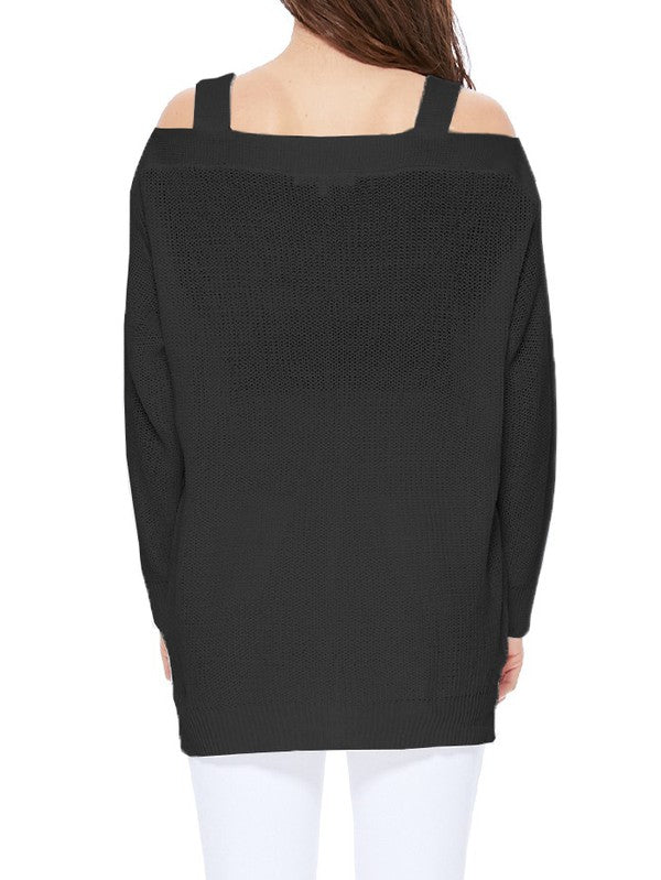 Off Shoulder Loose Over Sized Fit Sweater Knit Top Mak