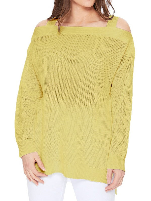 Off Shoulder Loose Over Sized Fit Sweater Knit Top Mak