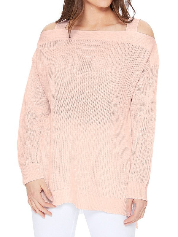 Off Shoulder Loose Over Sized Fit Sweater Knit Top Mak