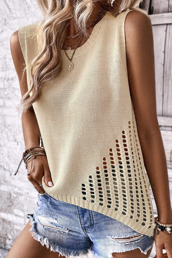 Openwork Round Neck Knit Vest Trendsi