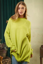 Solid Mock Neck Long Sleeve Knit Sweater Davi & Dani