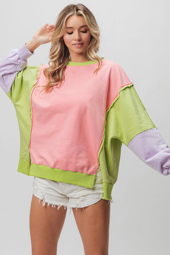 BiBi Washed Color Block Sweatshirt Trendsi