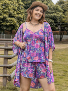 Printed Cami, Open Front Cover Up and Shorts Set Casual Chic Boutique