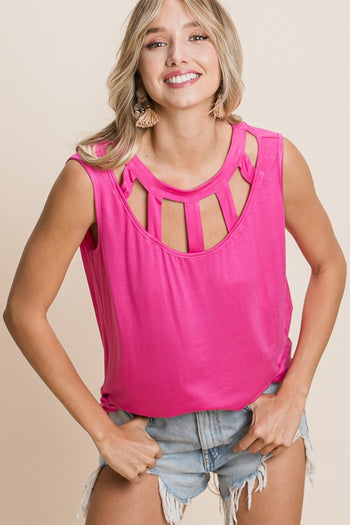 BiBi Cutout Round Neck Sleeveless Top Trendsi