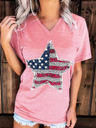 US Flag Graphic V-Neck Short Sleeve T-Shirt Trendsi