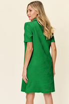 Double Take Full Size Texture Collared Neck Short Sleeve Dress Trendsi