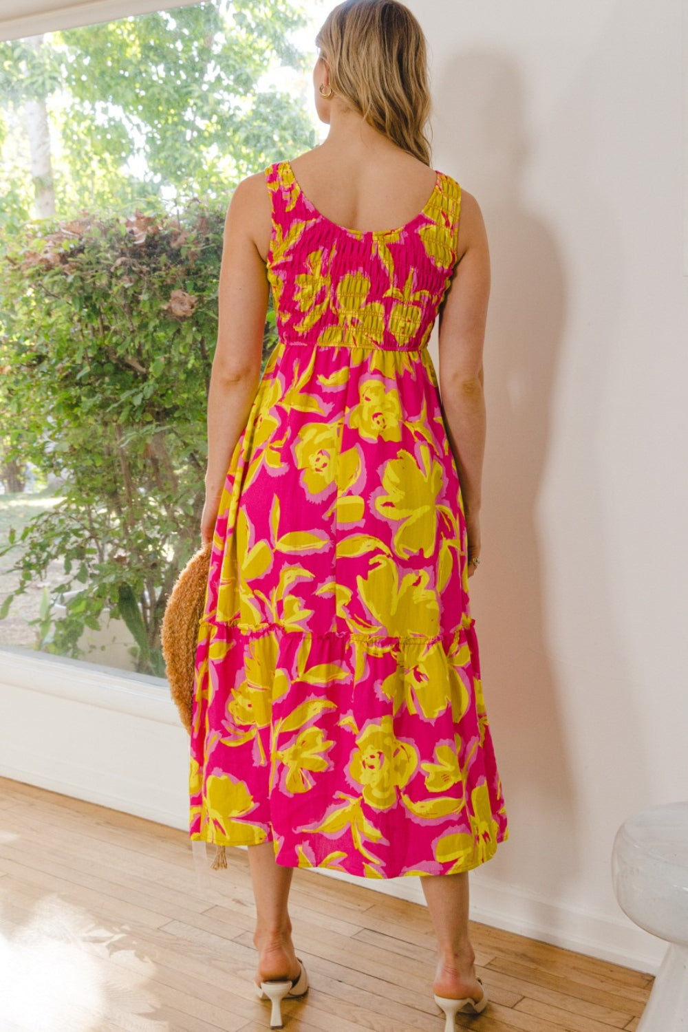 ODDI Full Size Floral Smocked Ruffled Midi Dress Trendsi