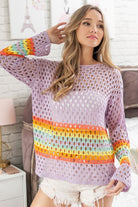 BiBi Rainbow Stripe Hollow Out Cover Up Trendsi