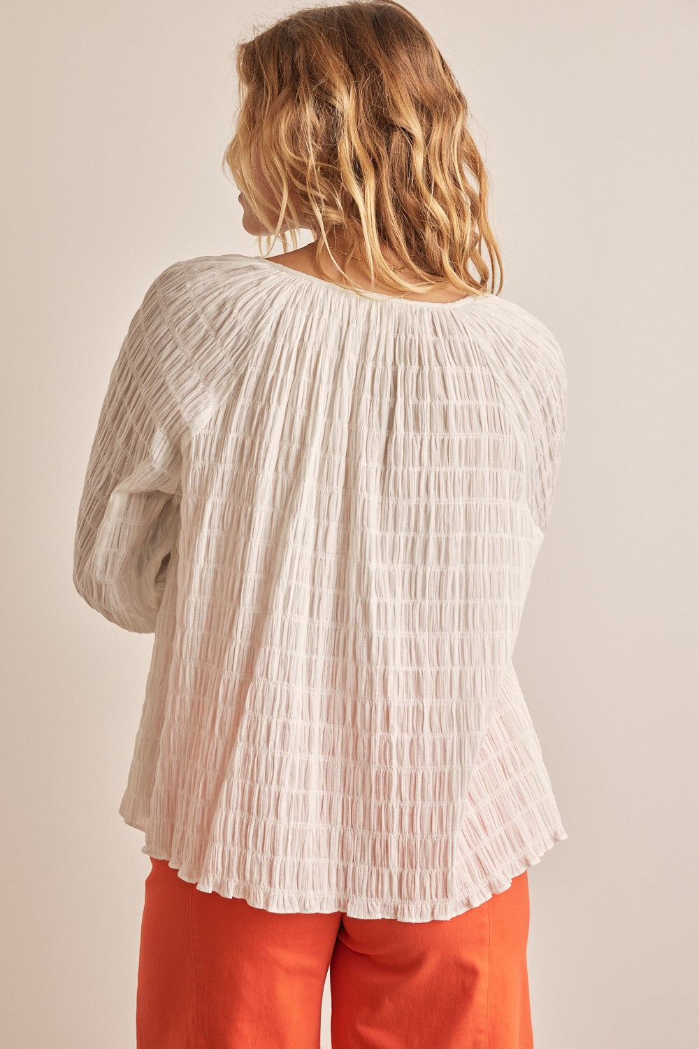 In February Textured Tie Neck Blouse Trendsi