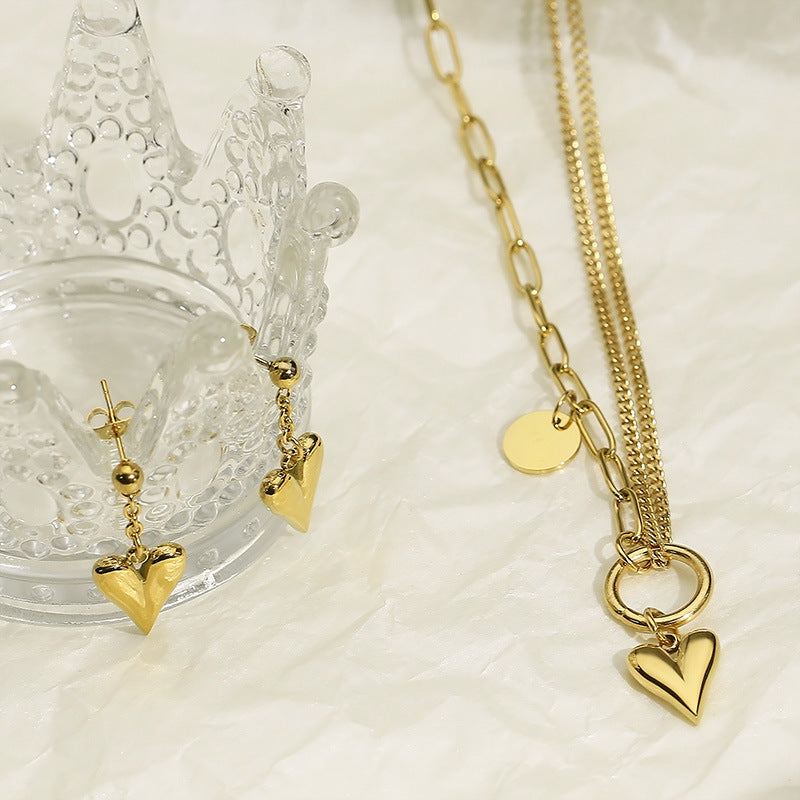 Titanium Steel Heart Necklace and Drop Earrings Jewelry Set Trendsi