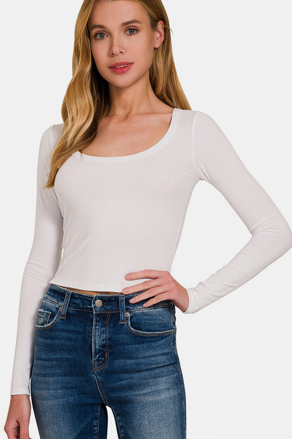 Zenana Scoop Neck Long Sleeve T-Shirt Trendsi