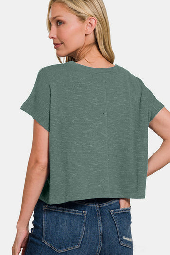 Zenana Round Neck Short Sleeve Crop T-Shirt Trendsi